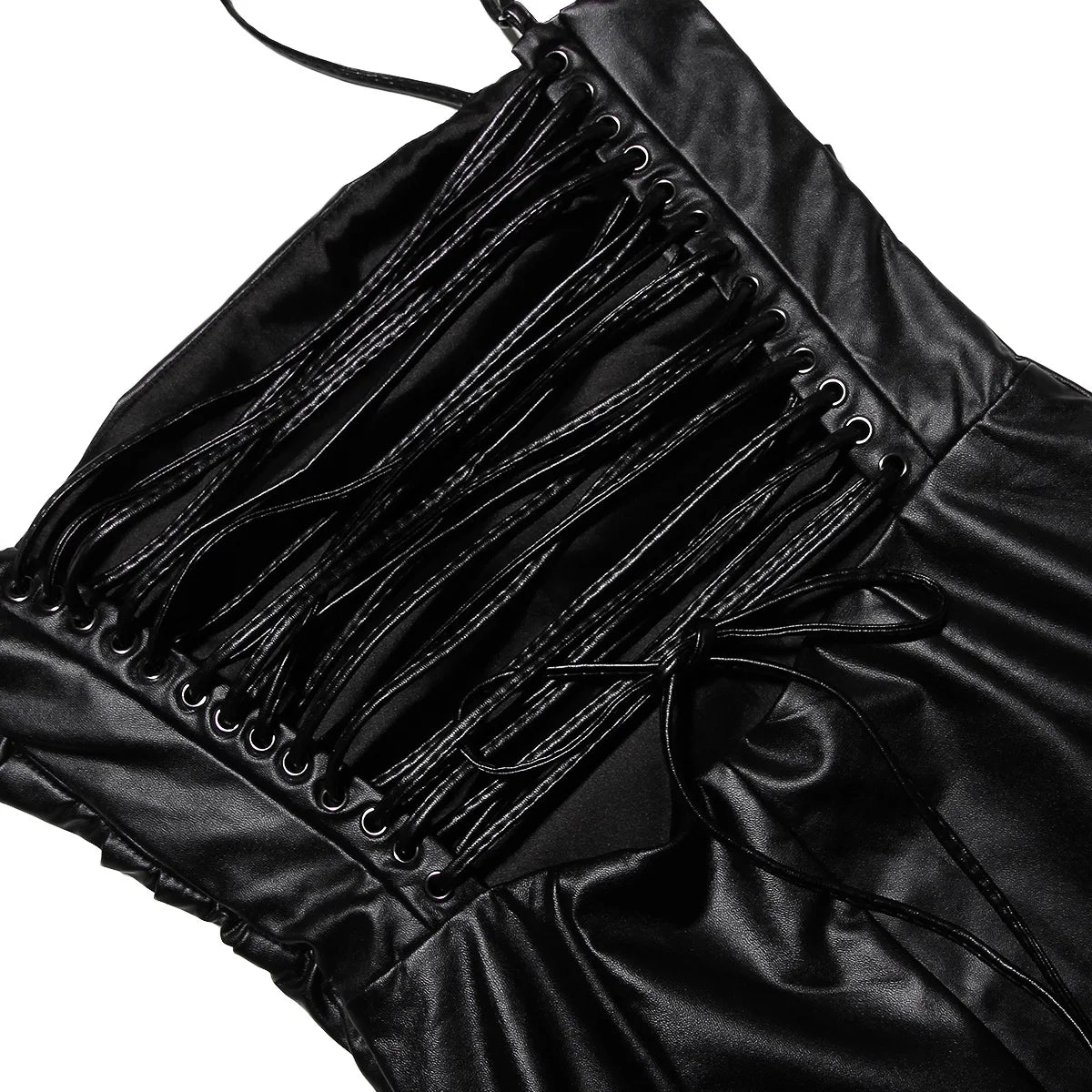 Onyx Lace-Up Faux Leather Midi Dress