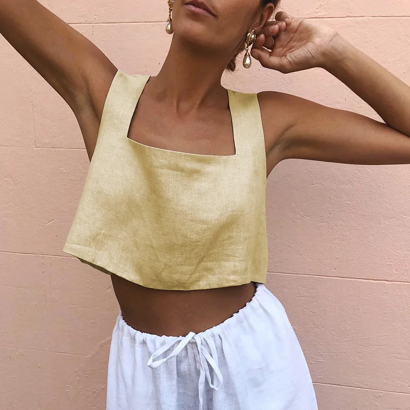 100% Linen Square Crop Top