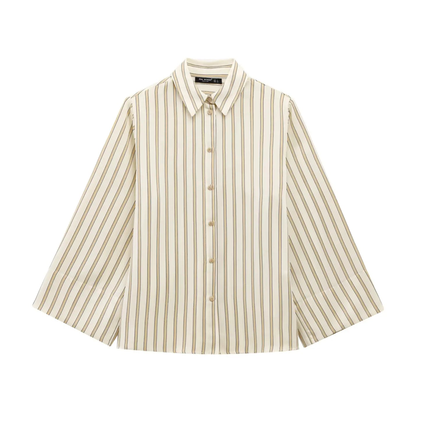 European Striped Button-Up Blouse