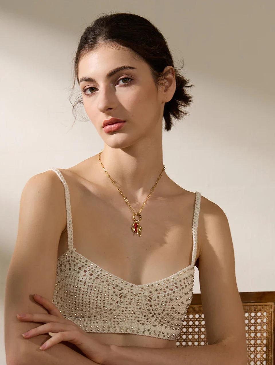 Cattiva Bold Gold Chili Hand Heart Pendant & Necklace