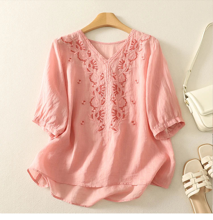 Eloria V-Neck Cotton Blouse