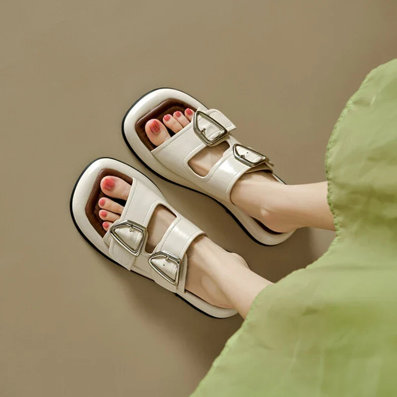 Selma Twin-Buckle Slide Sandals