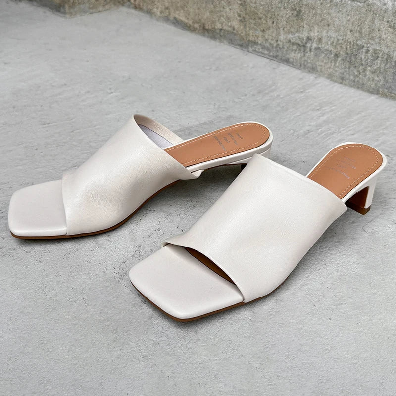 Arlette Red Leather Heeled Mules