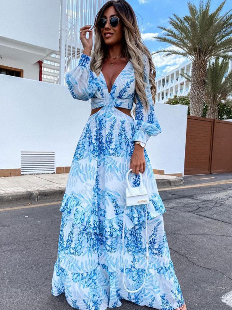 Maxi dress with a neckline