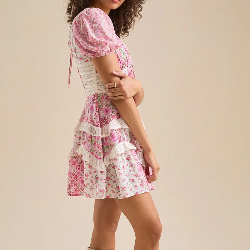 Cassidy Ruffle Patchwork Mini Dress