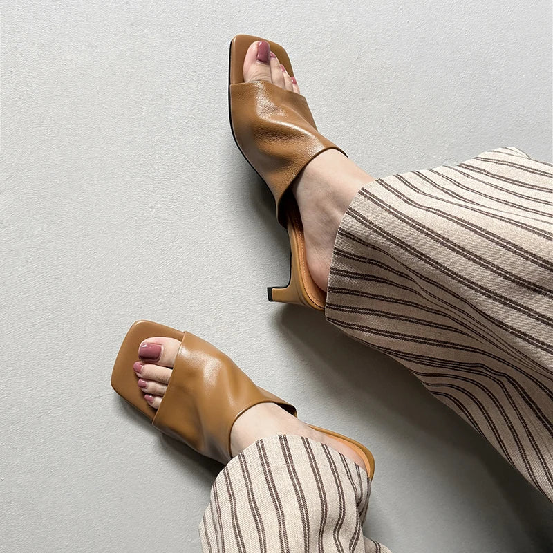 Arlette Red Leather Heeled Mules