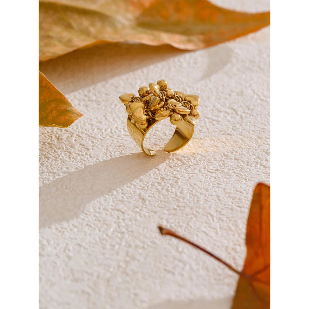 Valmara Heart Charm Adjustable Gold Ring