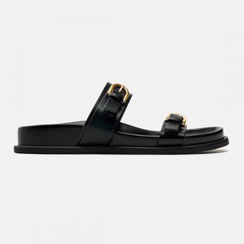 Lucia Buckle Leather Slides