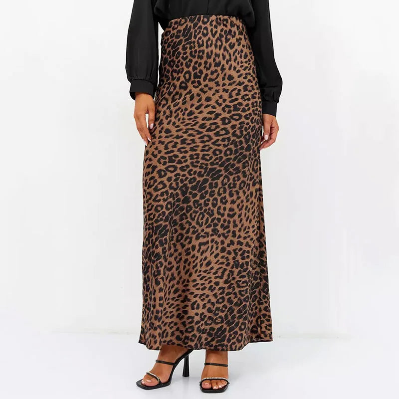 Harper Satin Leopard Midi Skirt