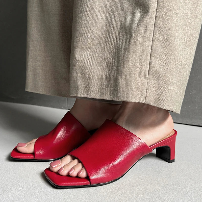 Arlette Red Leather Heeled Mules