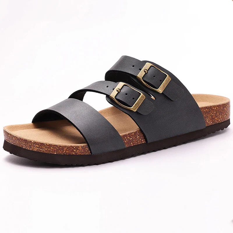 Women's Nappa Leather Orthopedic Double Buckle Slide