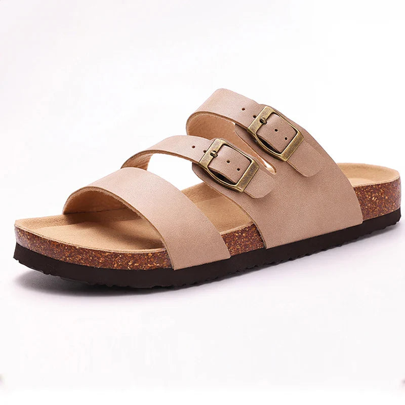 Women's Nappa Leather Orthopedic Double Buckle Slide