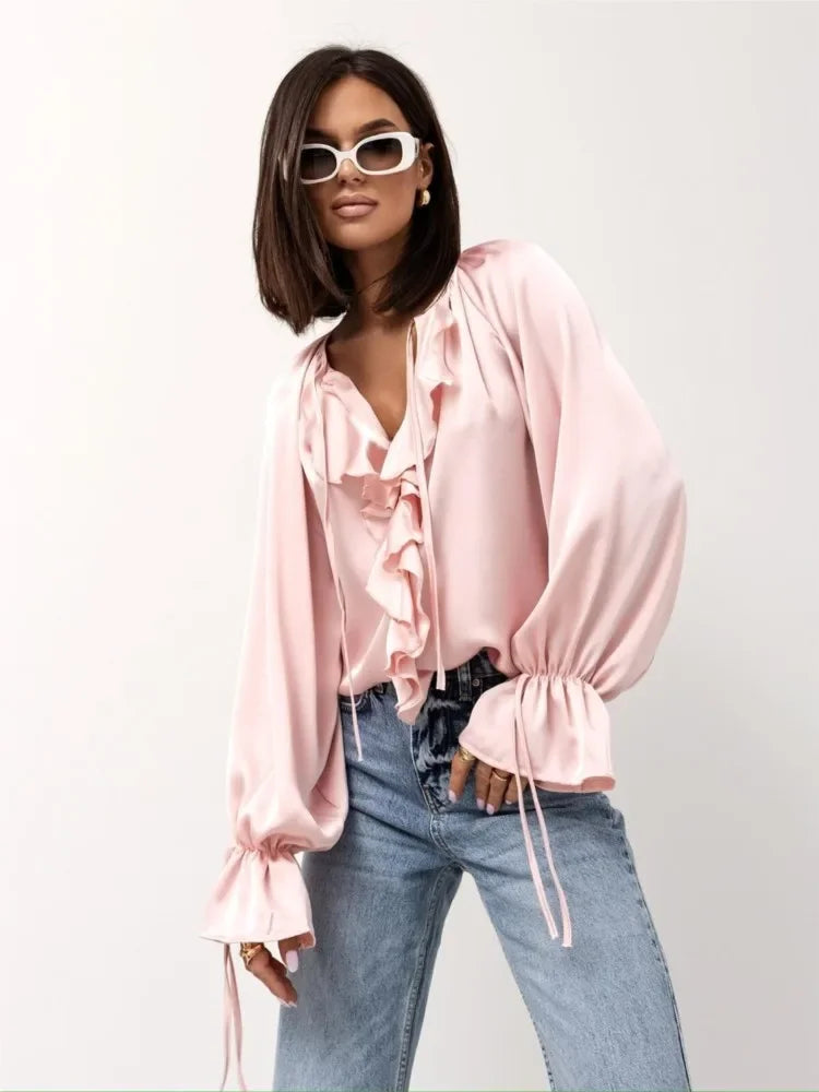 Liora Satin Ruffle Blouse
