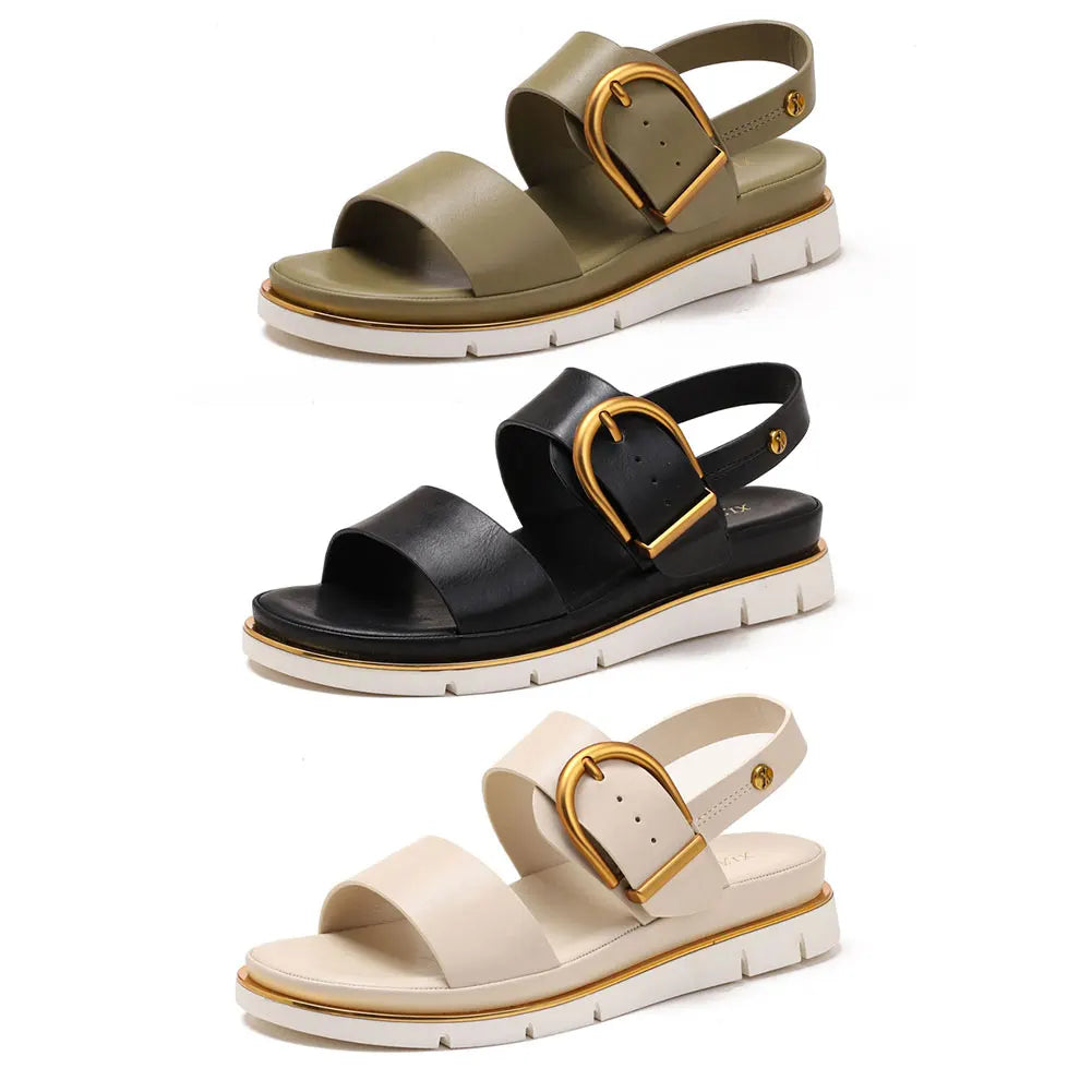 Valine Gold-Buckle Strap Sandals