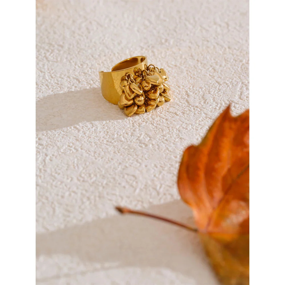 Valmara Heart Charm Adjustable Gold Ring