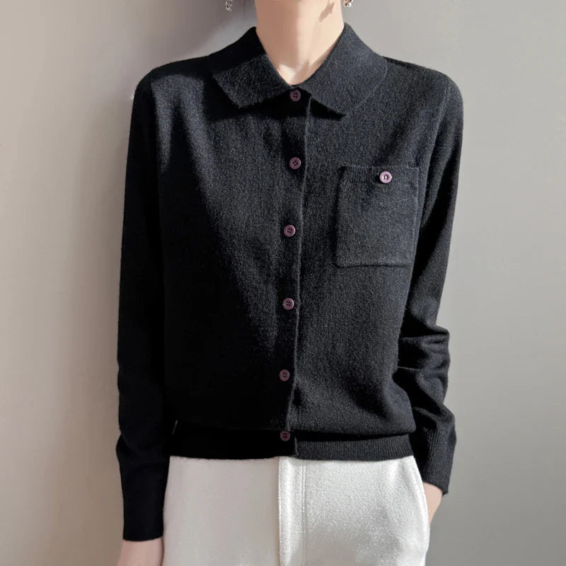 Elara Merino Wool Polo Cardigan