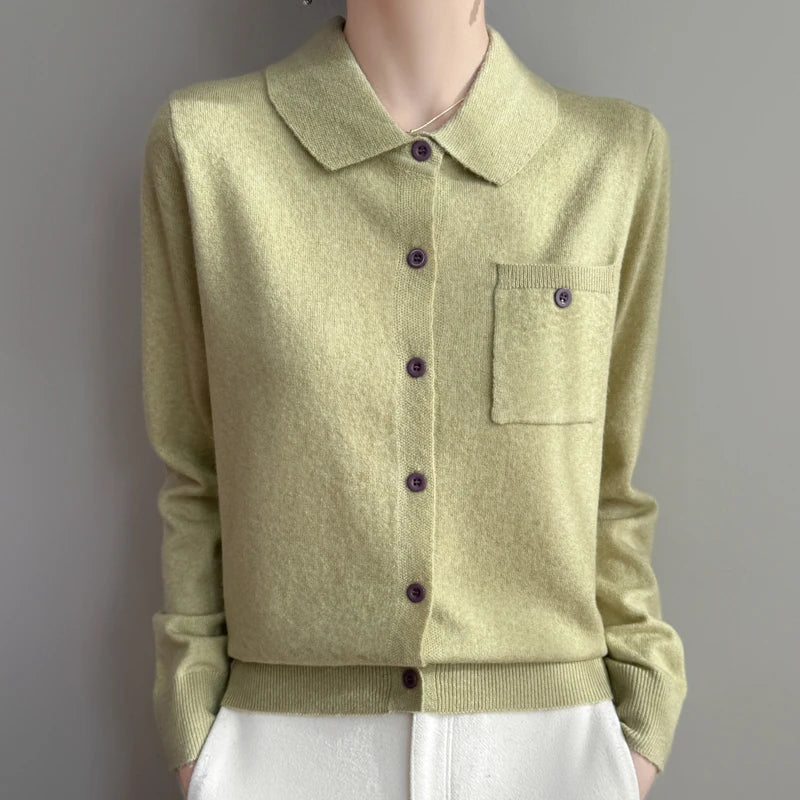 Elara Merino Wool Polo Cardigan