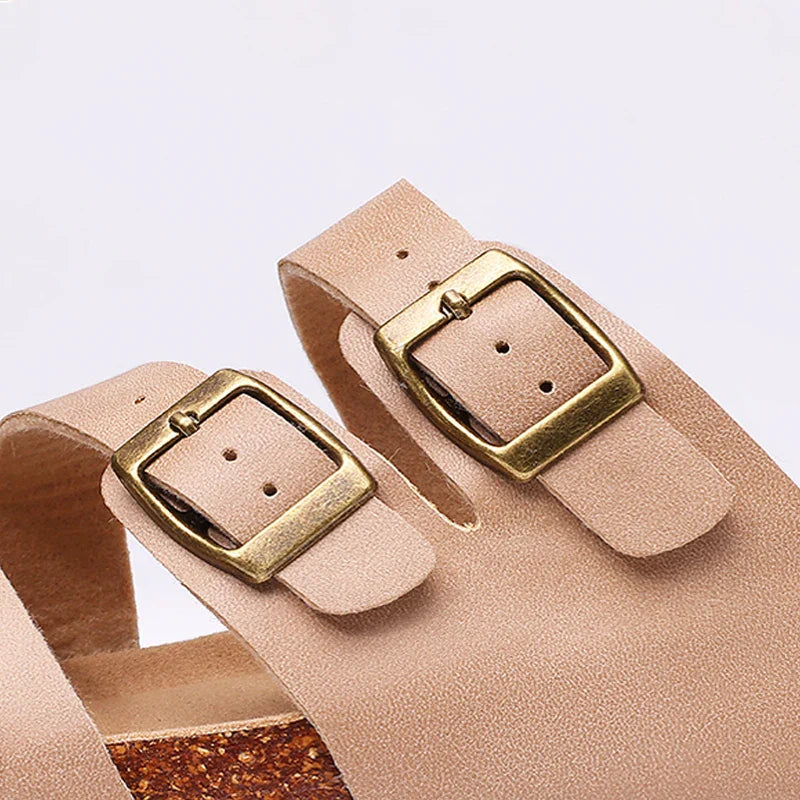Women's Nappa Leather Orthopedic Double Buckle Slide