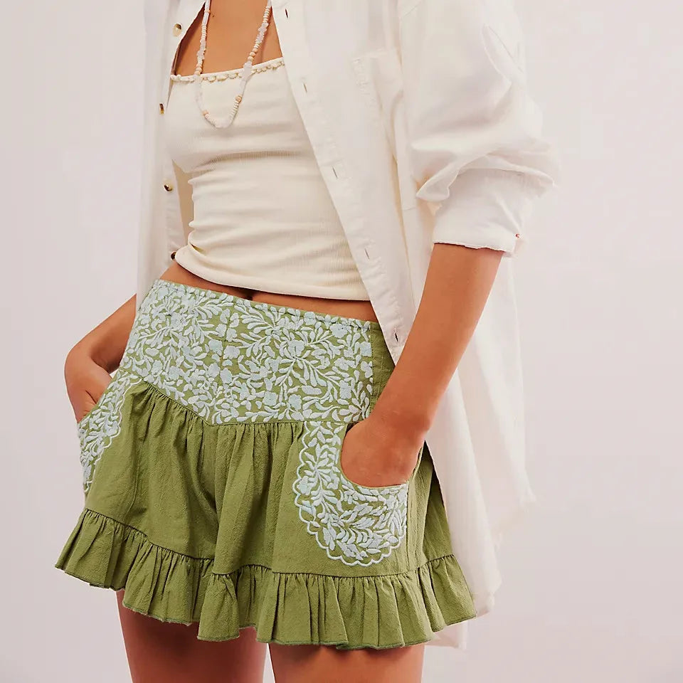 Calida Embroidered Ruffle Pocket Shorts
