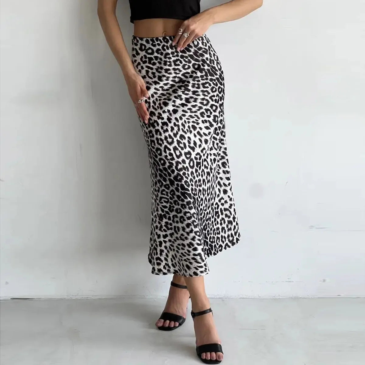 Harper Satin Leopard Midi Skirt