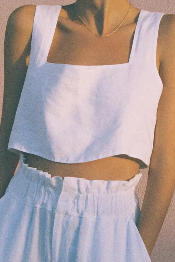 100% Linen Square Crop Top