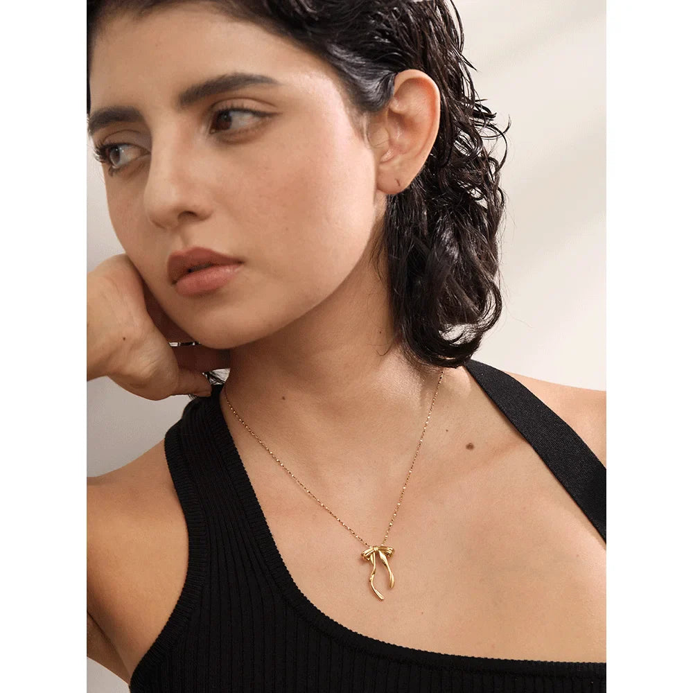 Coquette Drop Bow Necklace