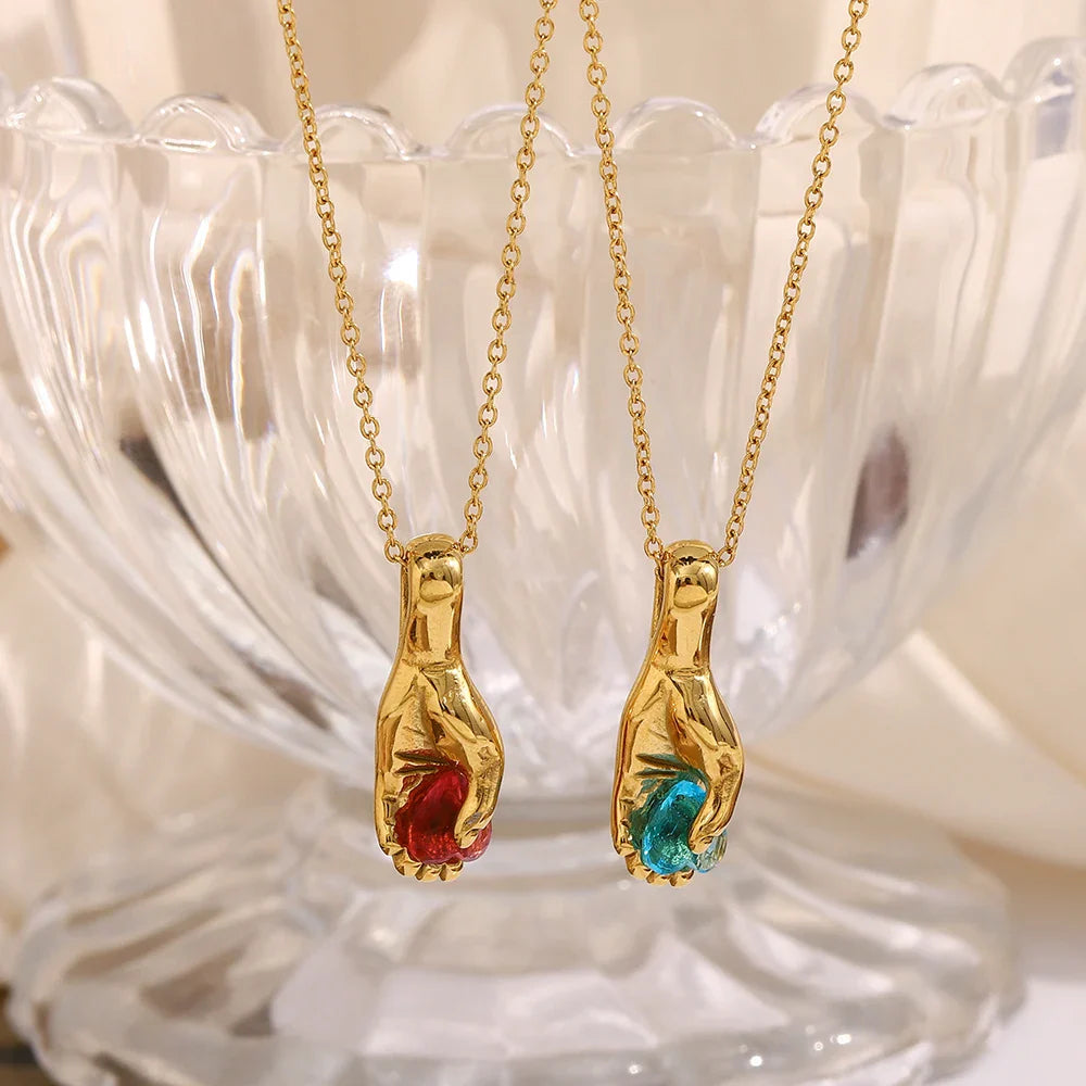 Fortuna Hand Gem 18k Gold Plated Necklace