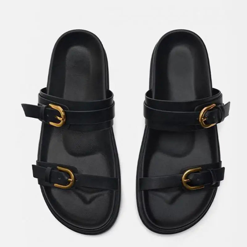 Lucia Buckle Leather Slides