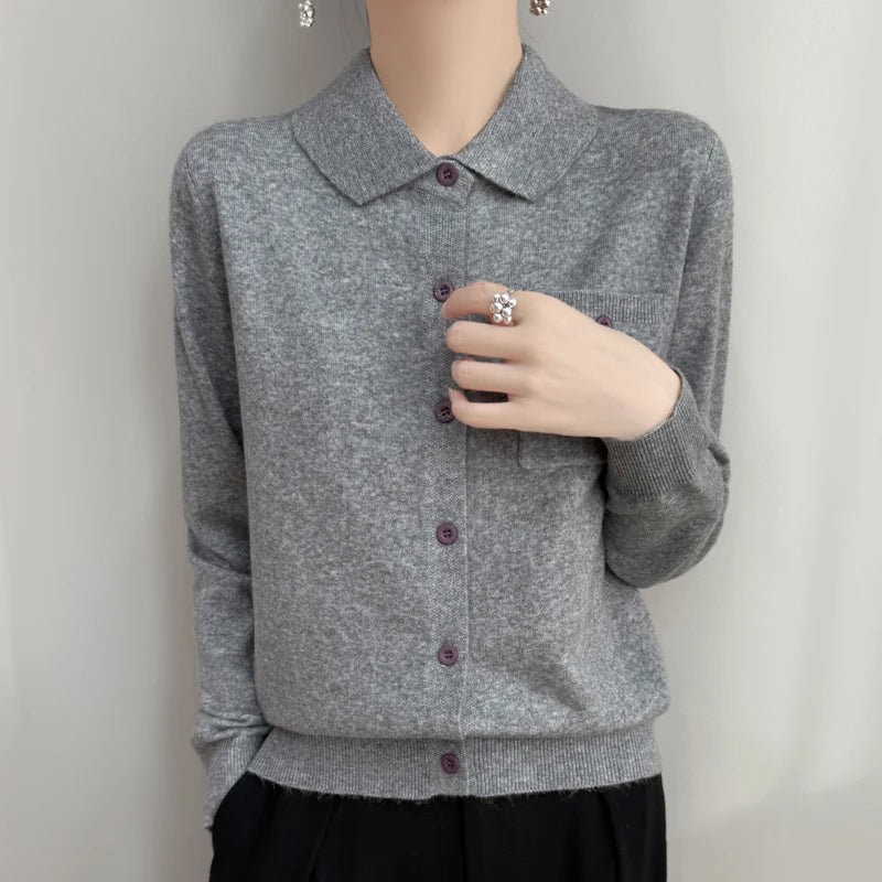 Elara Merino Wool Polo Cardigan