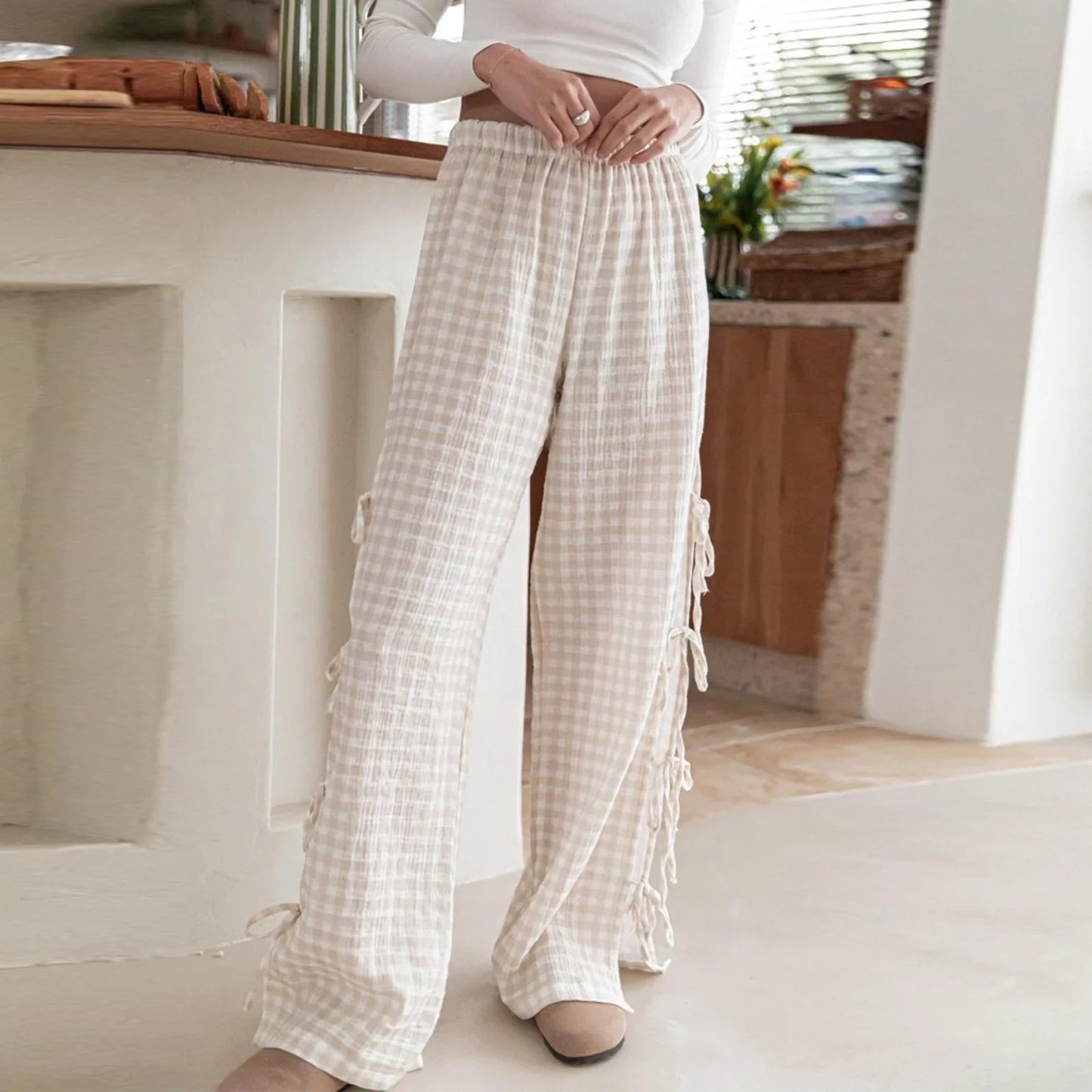 Casual Checkered Cotton Trousers
