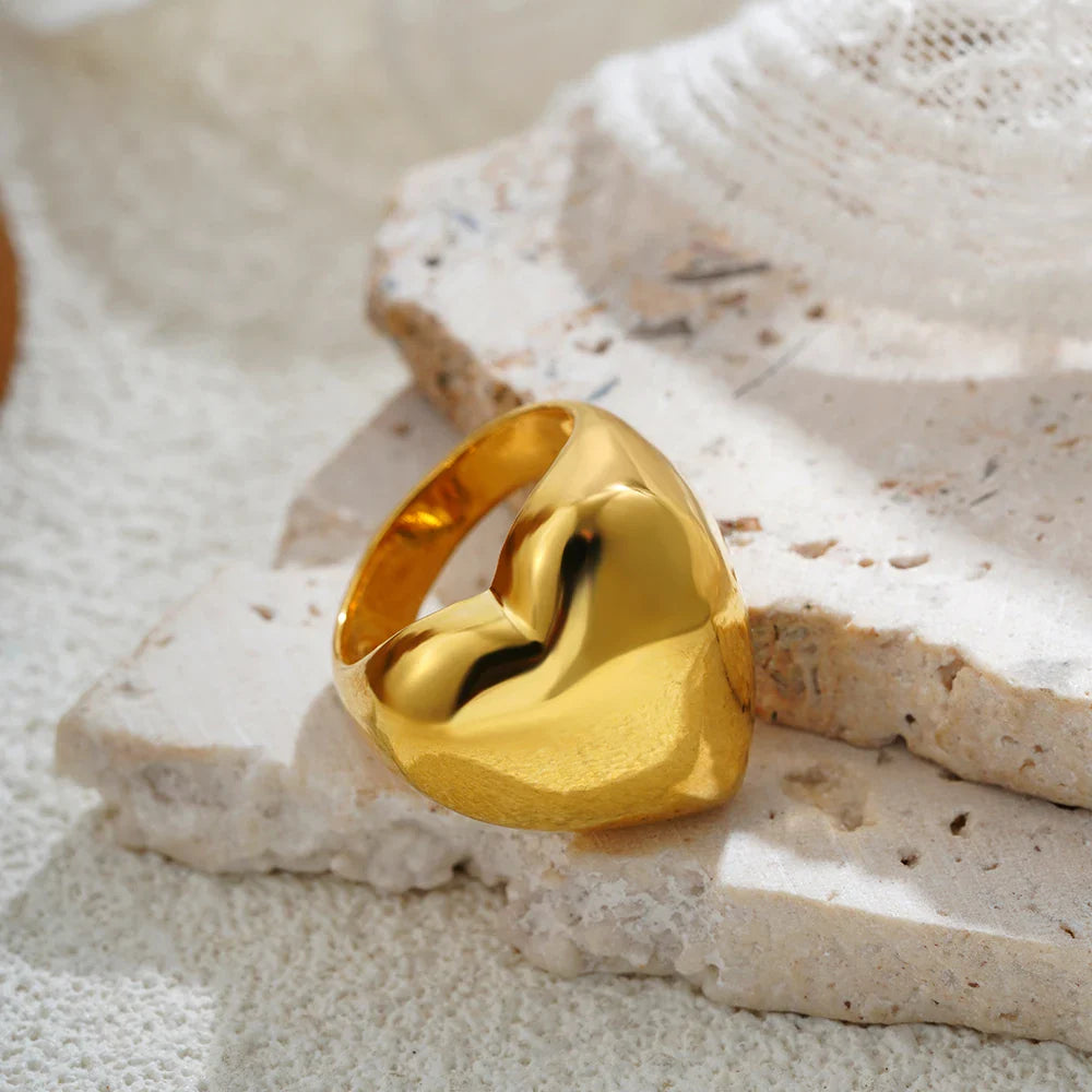 Amoria 18K Gold Heart Ring Stainless Steel Fashion Jewelry