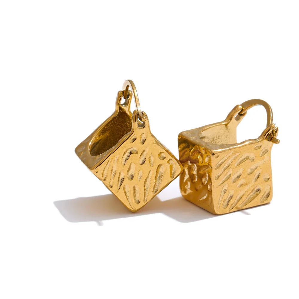 Valonne Gold Cube Hoop Earrings