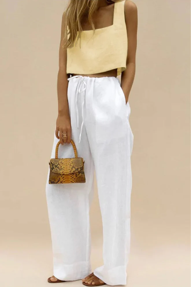 100% Linen Square Crop Top