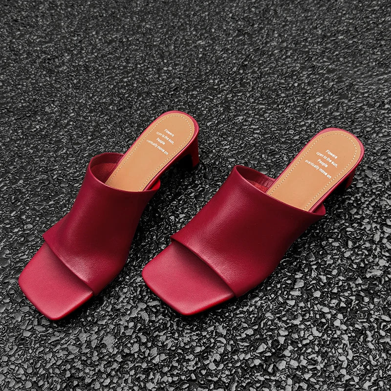 Arlette Red Leather Heeled Mules
