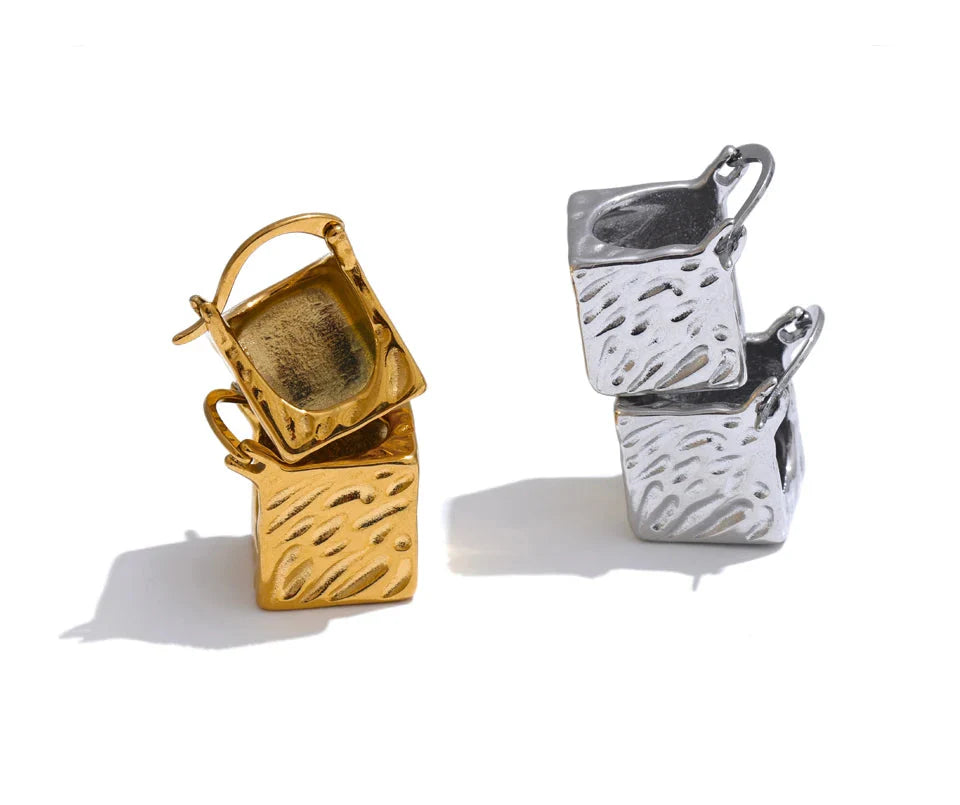 Valonne Gold Cube Hoop Earrings