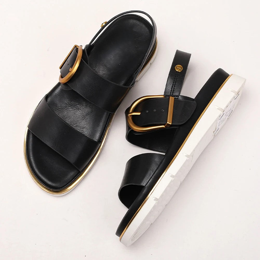 Valine Gold-Buckle Strap Sandals
