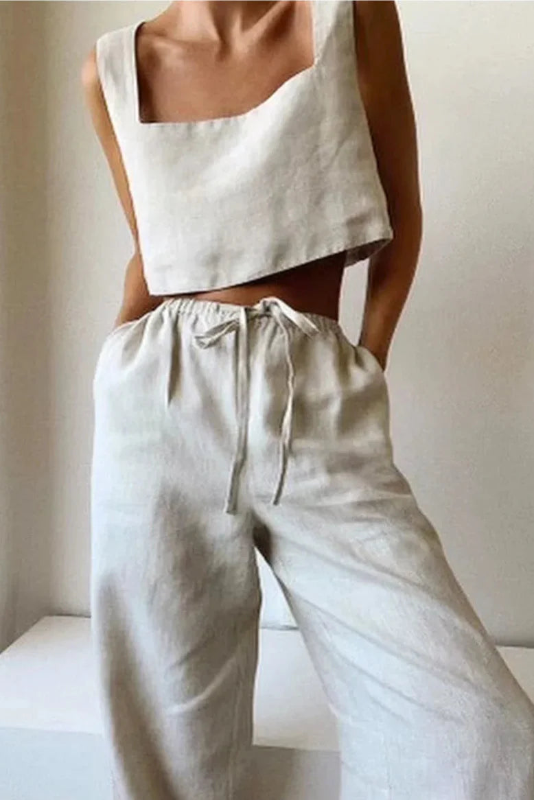 100% Linen Square Crop Top