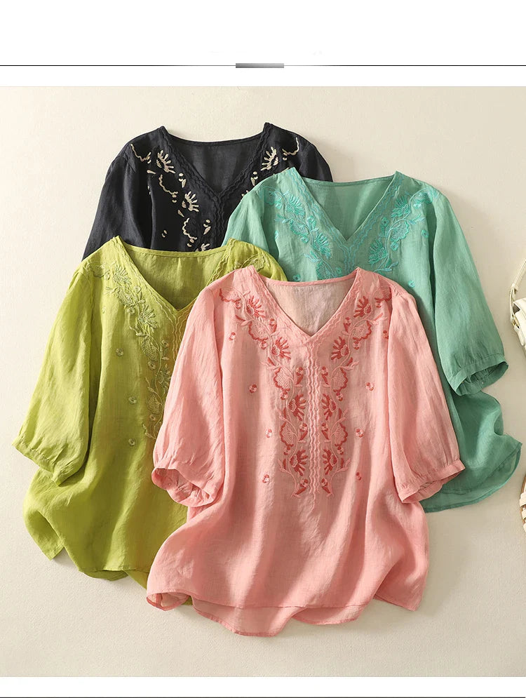 Eloria V-Neck Cotton Blouse