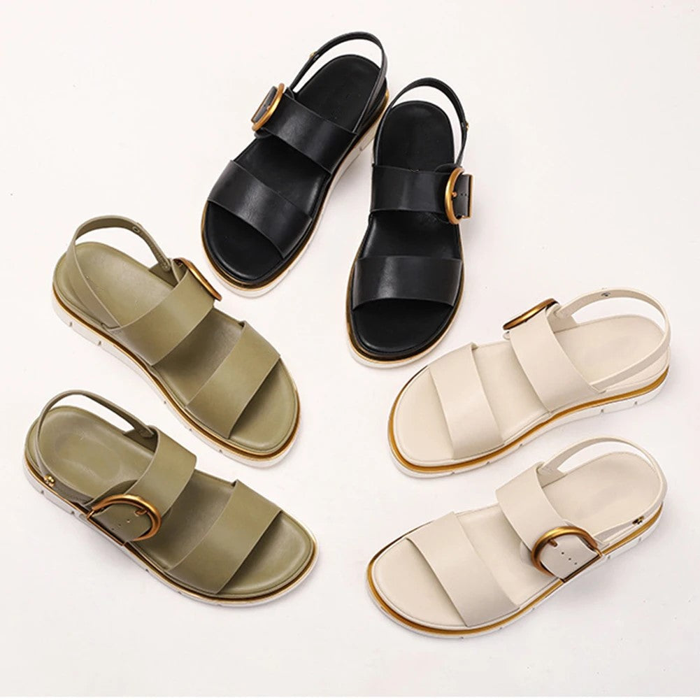 Valine Gold-Buckle Strap Sandals