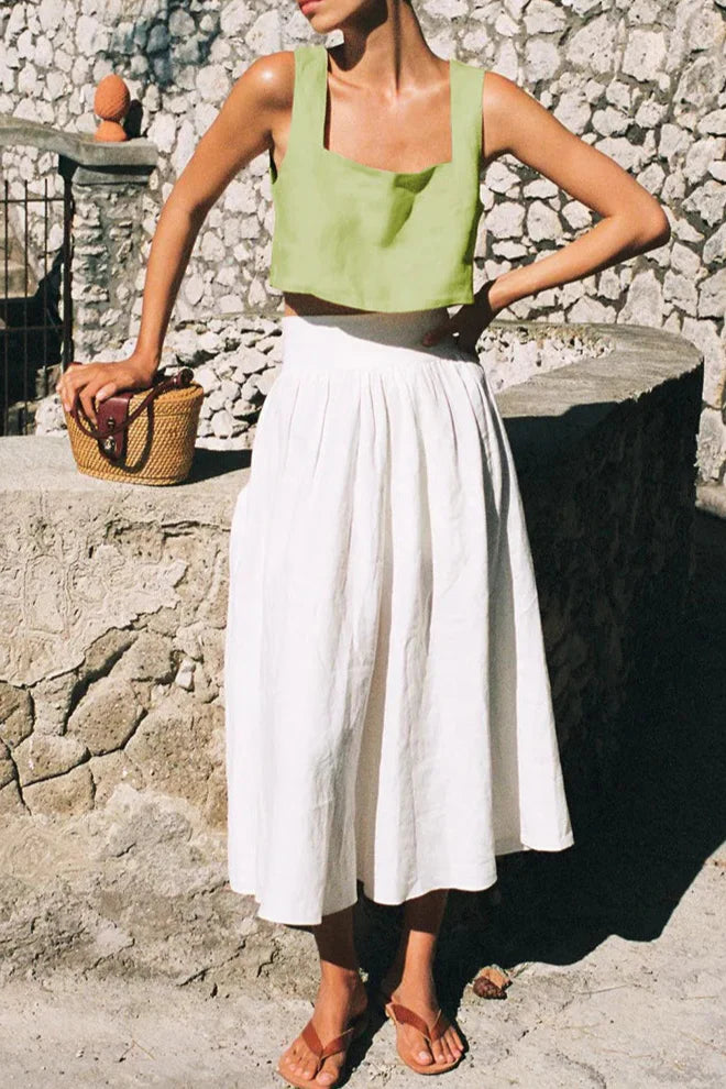 100% Linen Square Crop Top