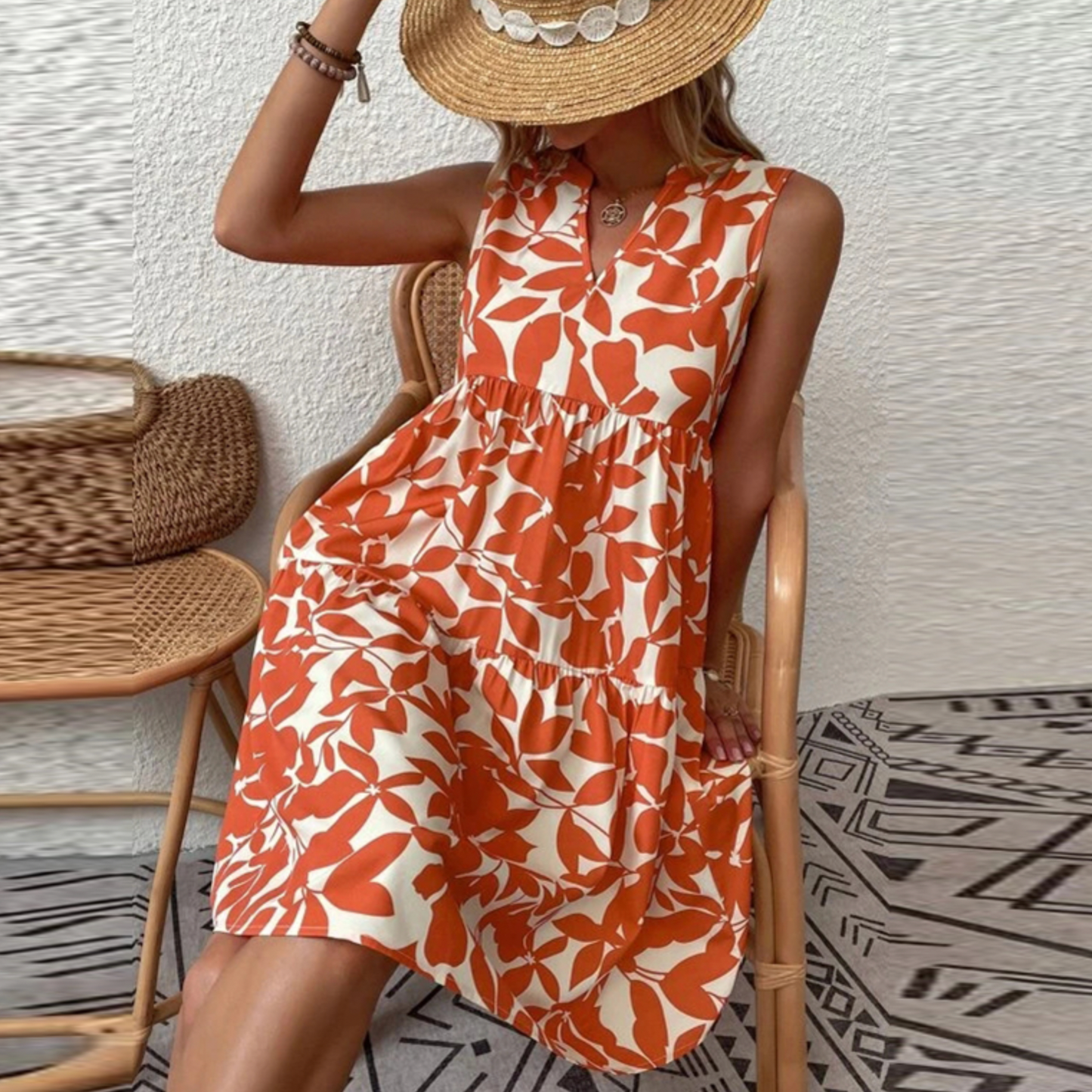 Gabrielle - Midi summer dress with boho floral pattern