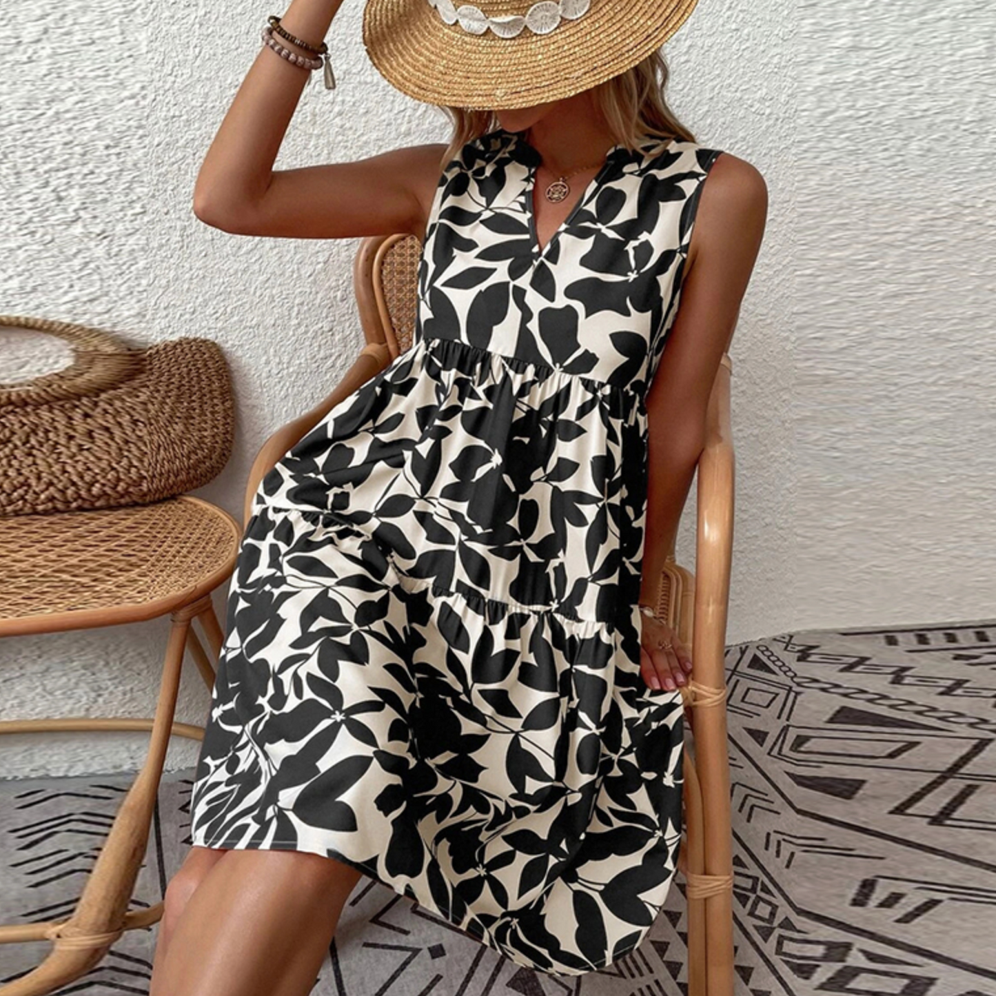 Gabrielle - Midi summer dress with boho floral pattern
