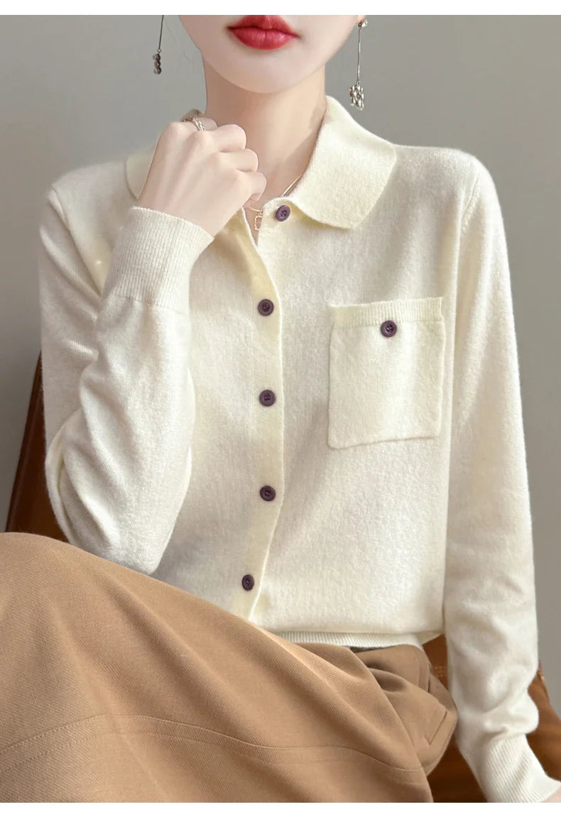 Elara Merino Wool Polo Cardigan
