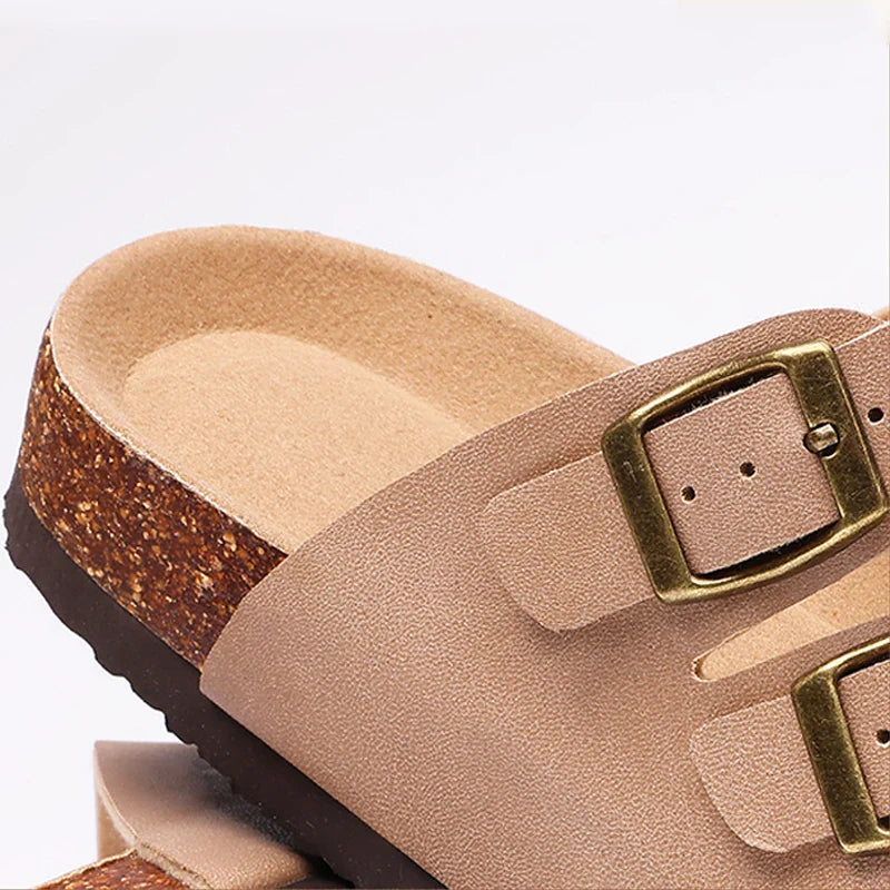 Women's Nappa Leather Orthopedic Double Buckle Slide
