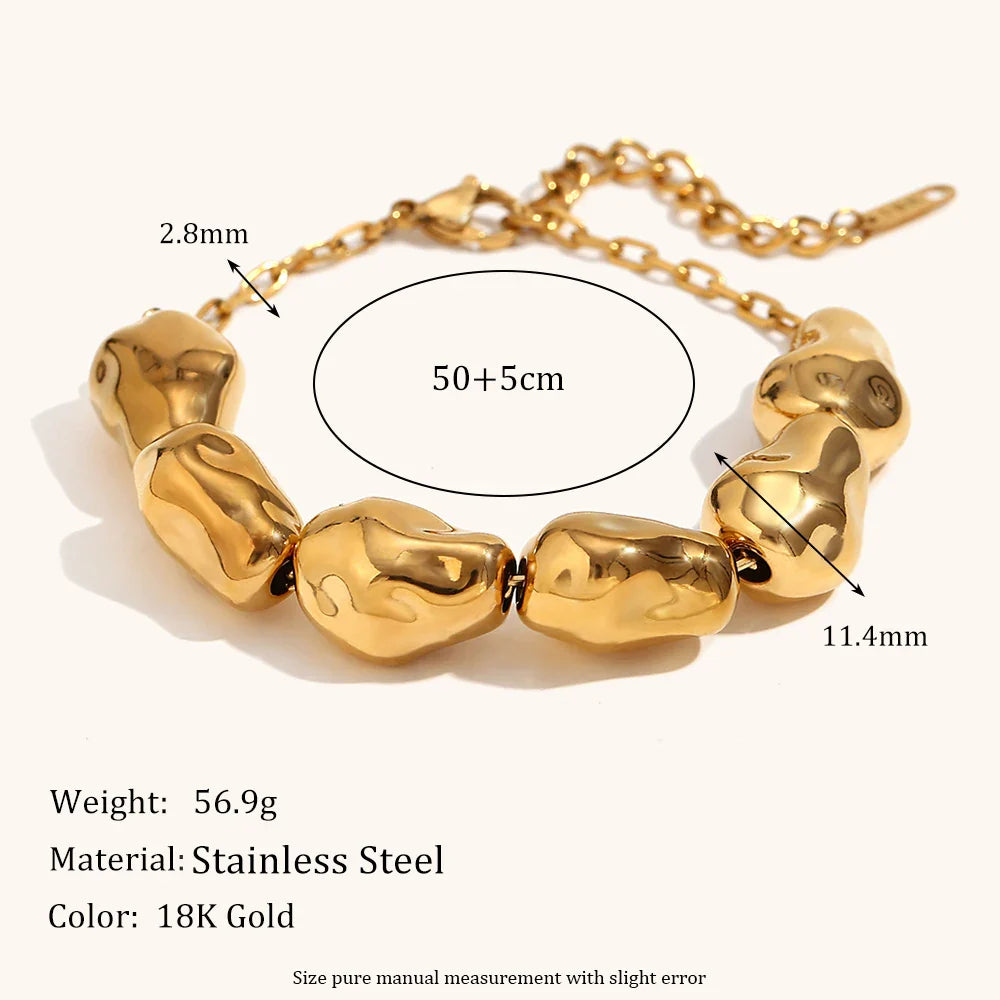 Velda Irregular Bead Bracelet Stainless Steel Chunky Waterproof Jewelry