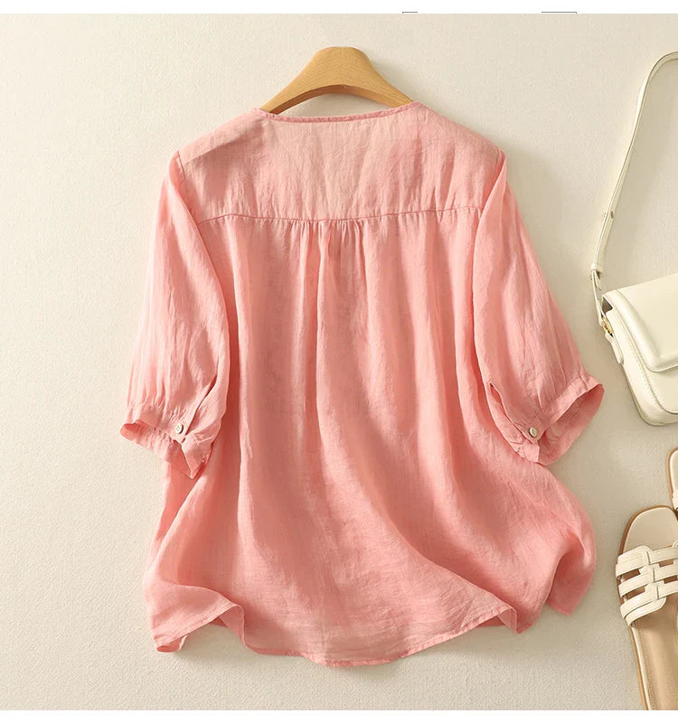 Eloria V-Neck Cotton Blouse