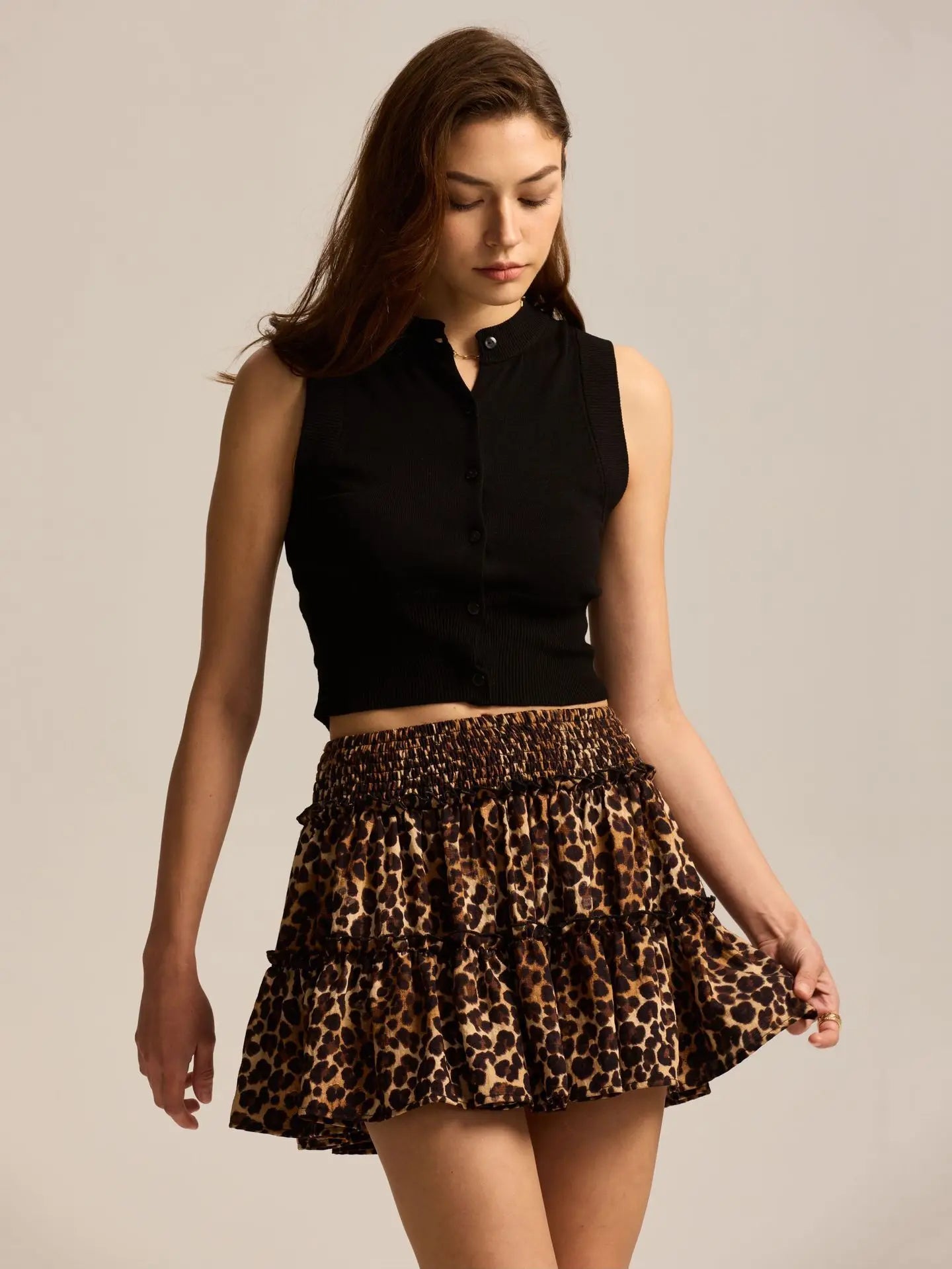 Viora Leopard Ruffle Skirt