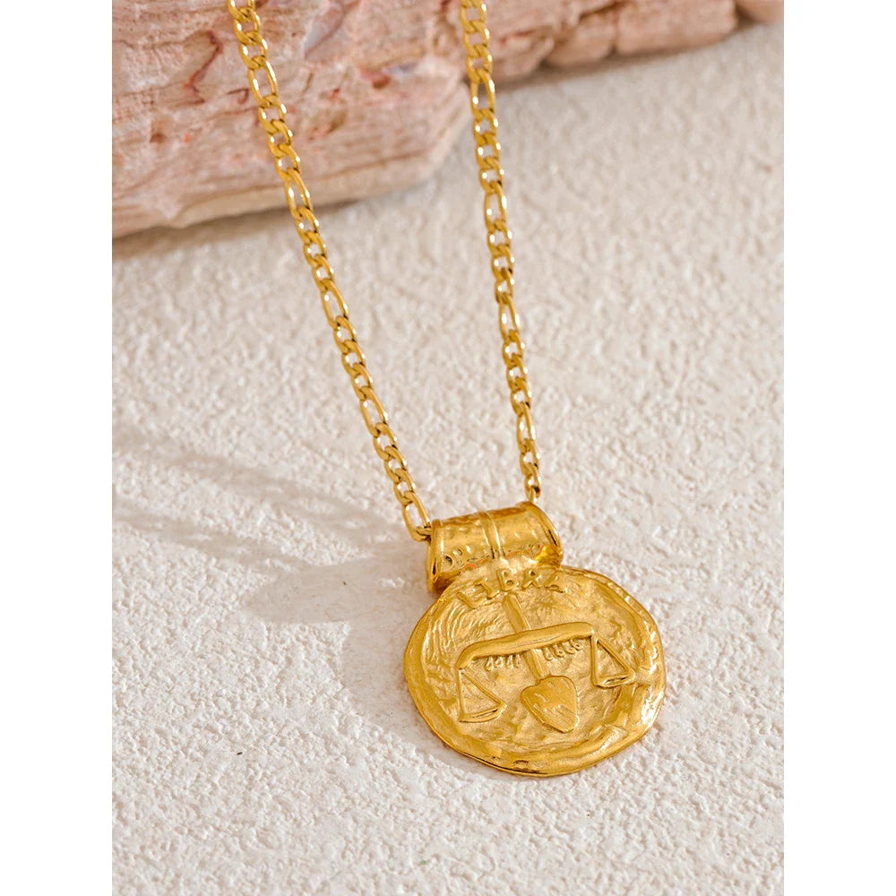 Zodiac Sign Medallion Pendant Necklaces