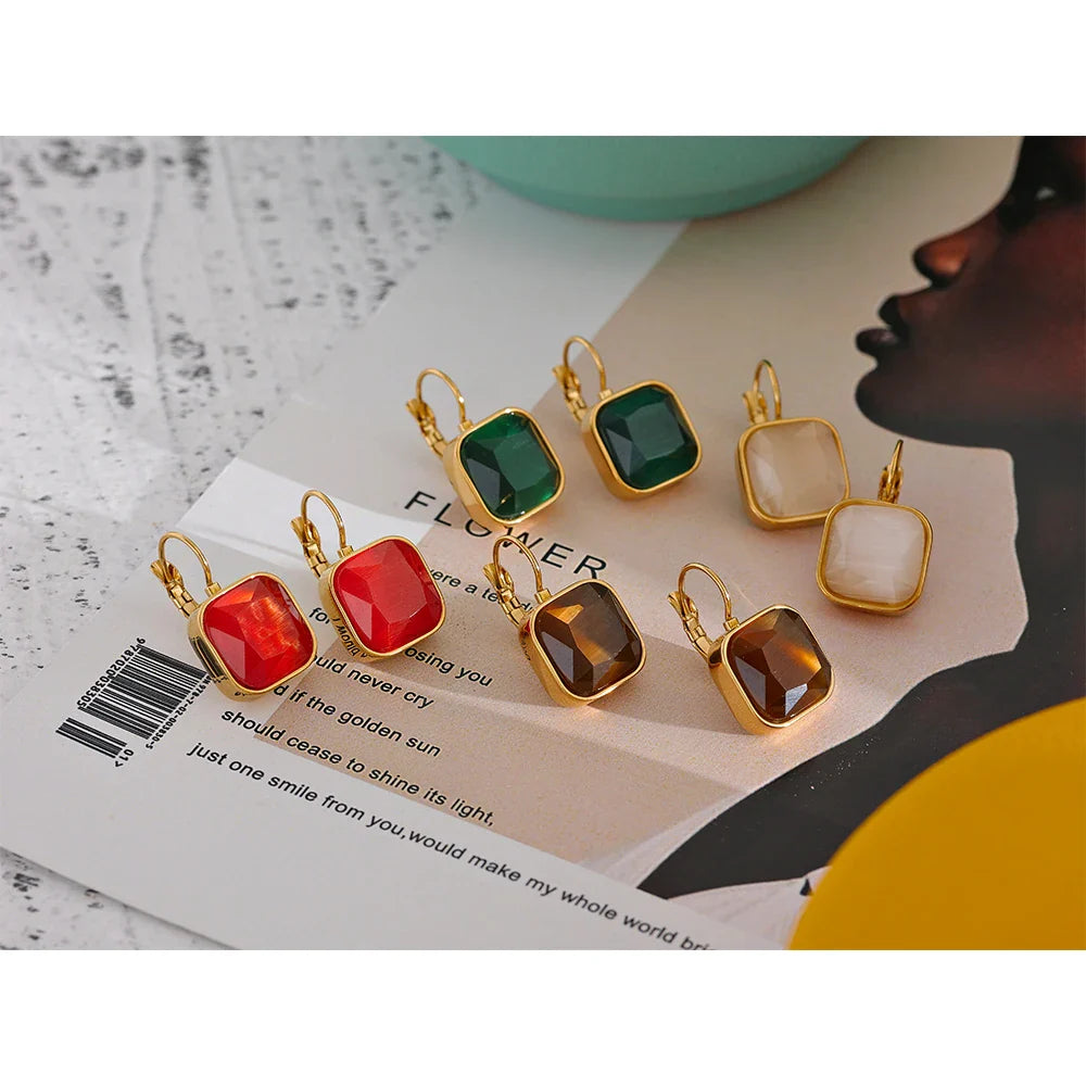 Solène Square Gold-Plated Hook Earrings
