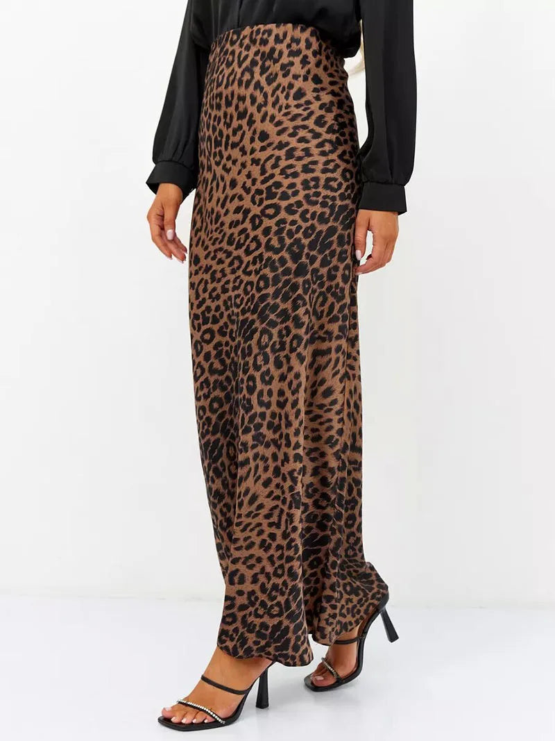 Harper Satin Leopard Midi Skirt